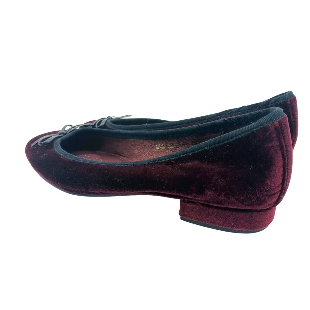 Born Ono Hallada Wine Velvet Ballet Flats Bow Shoes Size 8.5 Stacked Low Heel - Picture 5 of 15